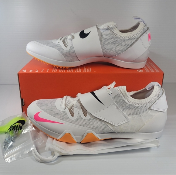 Nike Zoom Pole Vault Elite 3 Track Shoes White Orange Mens Size 12 AA1204-101